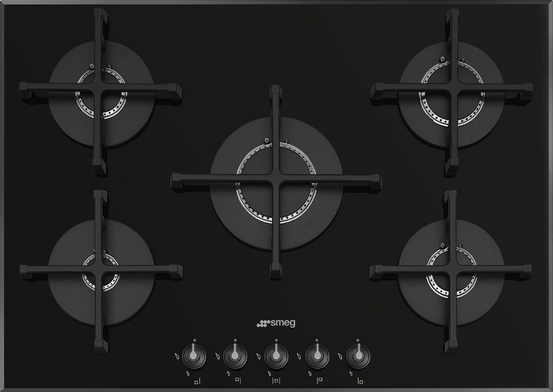 SMEG PV175B3 Газовая варочная панель, 72 см, стекло Deep Black (чёрное), скошенный край