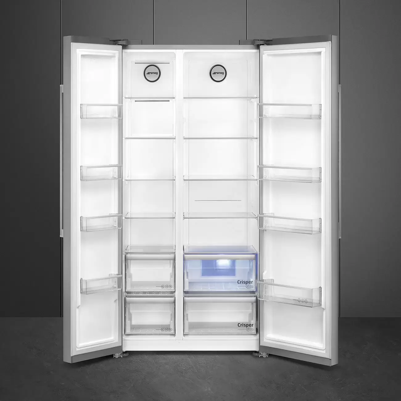 SMEG SBS63XDE Отдельно стоящий холодильник Side-by-Side, 90.8 см, Эффект нержавеющей стали