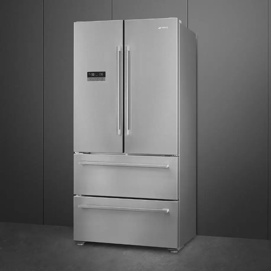 SMEG FQ55FXDE Отдельностоящий холодильник с французской дверью, 84 см, эффект нержавеющей стали